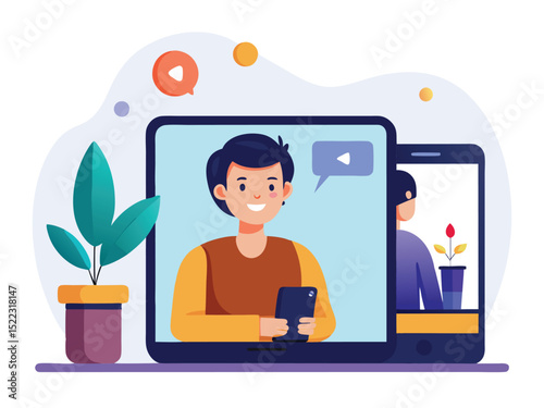Online video call conference meeting illustration vector