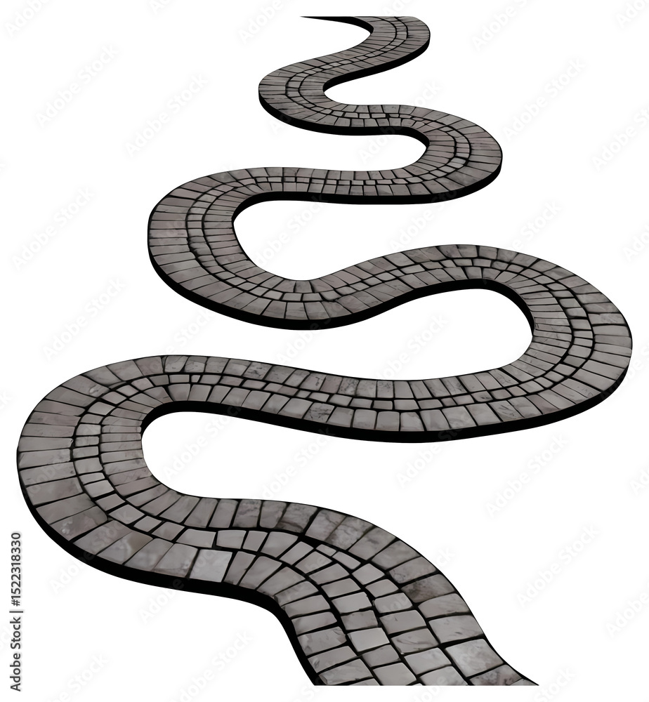 Fototapeta premium PNG winding stone pathway curves gracefully across a transparent background.