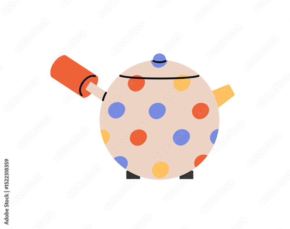 Teapot with dot pattern for preparing herbal beverages, hot drinks. Modern kettle to boil water for coffee. Brewer, infuser tea pot to brew herbs. Flat isolated vector illustration on white background