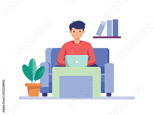 Man working from home on laptop illustration vector art