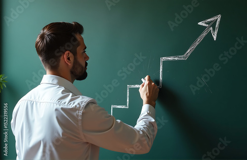 businessman creates visual plan success drawing steps arrow