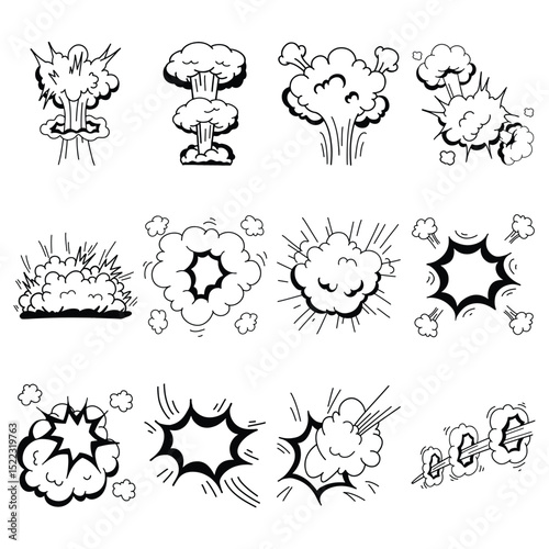 Explosive Boom Effect in Cartoon Line with Bomb Energy