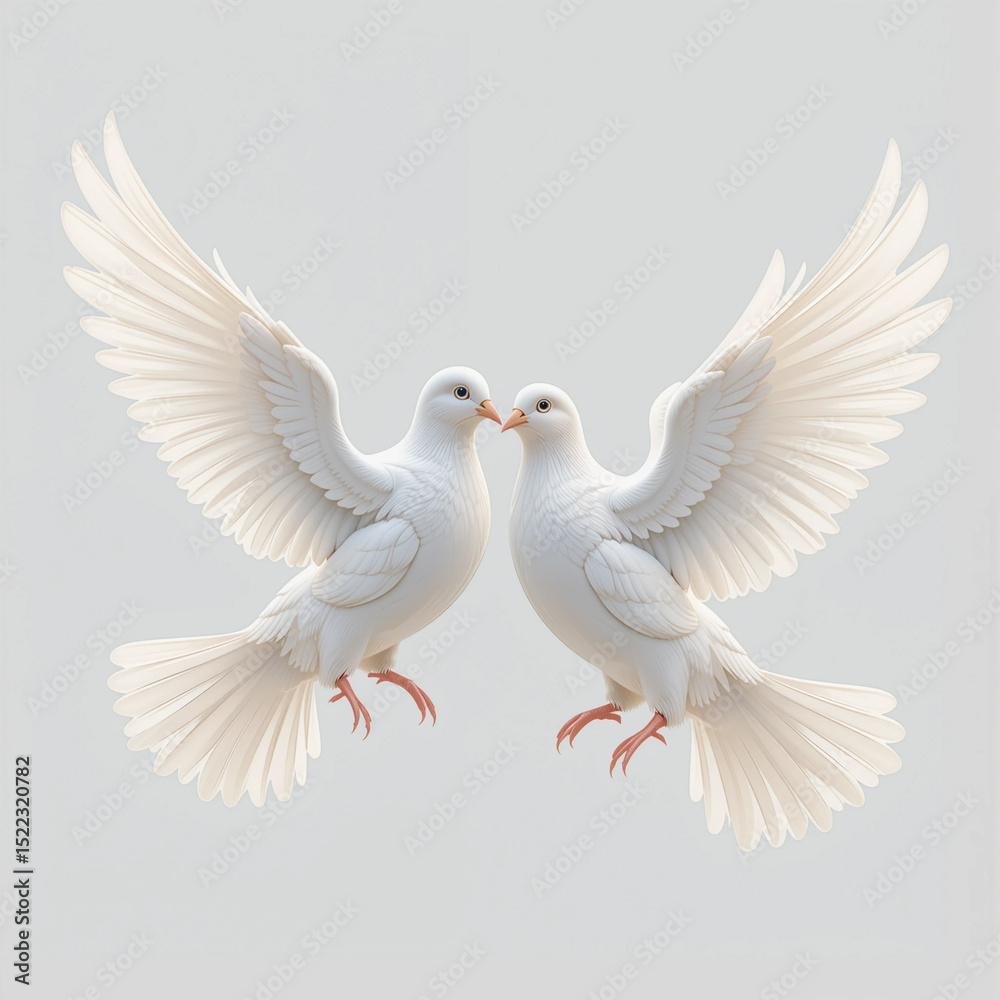 Eternal harmony two doves soaring in serene unity on the white background Eternal harmony two doves soaring in serene unity on the white background