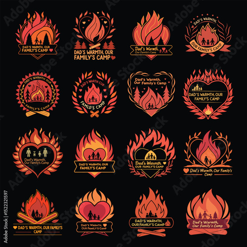 "Dad's Warmth, Our Family's Camp" Campfire & Love T-Shirt Design Bundle for Father's Day