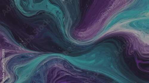 a stunning abstract composition with colorful marble fluid flows. The dominant colors of purple, purplish blue, and teal blend together in gentle swirls and waves, creating a dynamic and calming visua
