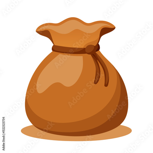 A brown burlap sack or money bag no background vector file.