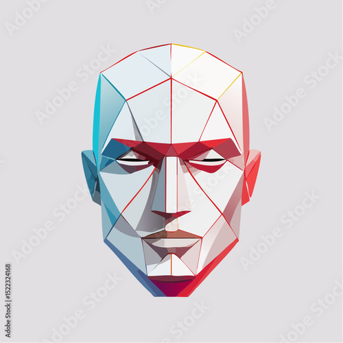 Contemporary vector illustration of a human face constructed from abstract geometric shapes, influenced by cubism, with strong contrast-generative AI
