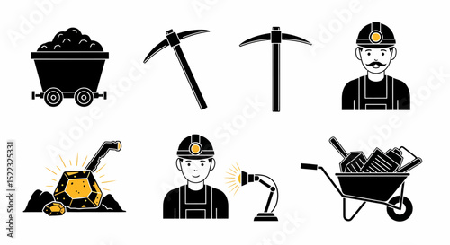 Mining Elements Set Vector Illustration Coal Industry Collection