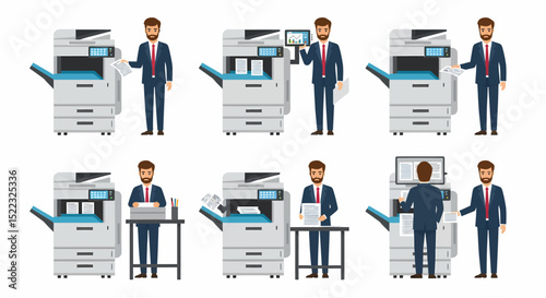 Office Worker Using Multifunction Printer Copier For Business Operations