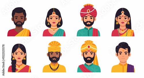 Diverse Collection of Indian Wedding Attire Illustrations