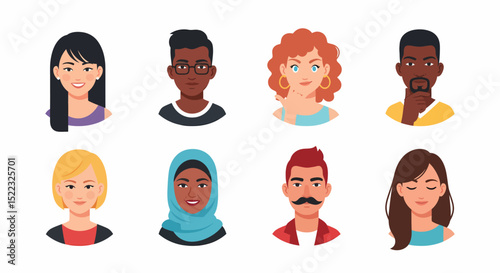 Diverse People Avatar Collection Flat Design Vector Portraits Set