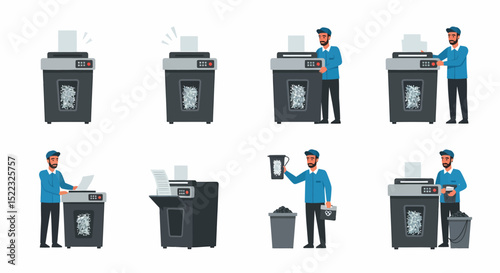 Man Shredding Sensitive Documents Using Paper Shredder Machine Set