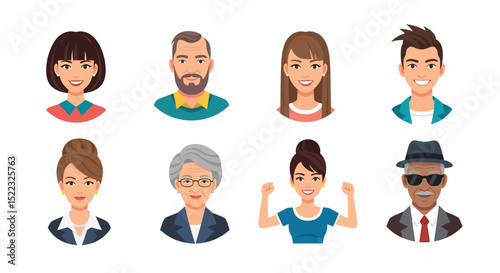 Diverse Collection of Cartoon Characters Avatar Portrait Set