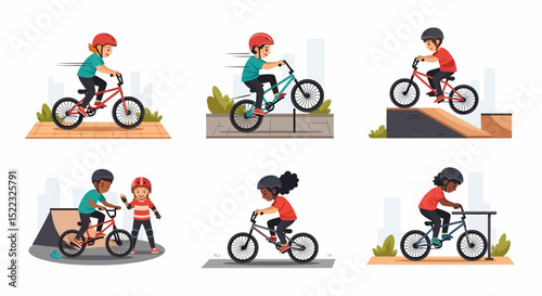 Children Enjoying Bicycle Stunts and Tricks Outdoor Scene