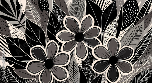 Floral Pattern Background with Flowers and Leaves Vintage Style