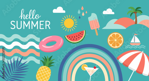 Wallpaper Mural Colorful Summer Elements Illustration for Graphic Design and Summer Decoration Torontodigital.ca