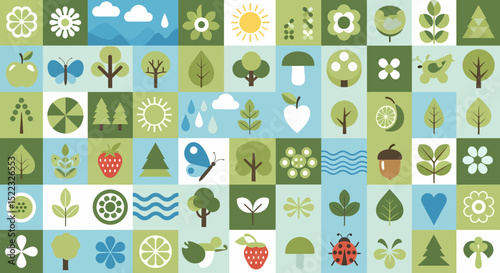 Nature's Mosaic A Flat Design Vector Graphic with Trees and Elements