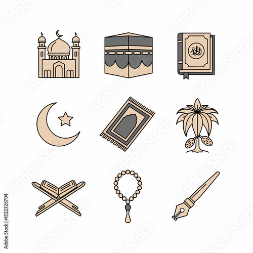 Islamic symbols for religious holidays celebration vector illustration