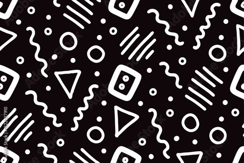 Seamless vector pattern with hand-drawn musical notes, letters, and numbers for music-themed design