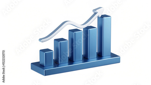 Blue Bar Graph with Upward Arrow Illustrating Business Growth and Success on a Clean White Background Financial Performance and Positive Trends
