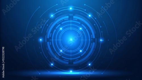 Abstract Blue Technology Background with Concentric Circles and Glowing Lights Representing Futuristic Innovation Data Processing and Network Connectivity for Modern Digital