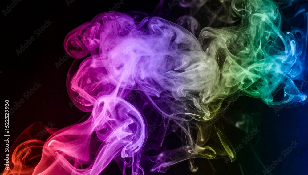 Fototapeta premium Swirling colorful smoke in a dark void, symbolizing mystery, creativity, and abstract emotion.Colorful smoke swirling in dark space, macro view