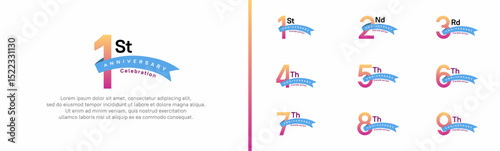set of anniversary logo style blue ribbon. vector design purple color for celebration