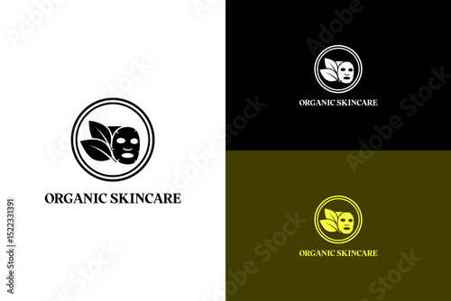 illustration of herbal leaves with facial mask, icon, vector logo for skincare brand, beauty products, herbal cosmetics, makeup, serum, cream, organic skincare, natural, and more