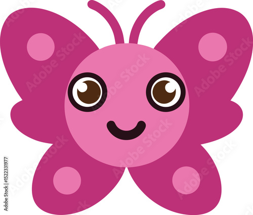 Adorable Pink Butterfly Illustration Cute Insect Cartoon Character Design