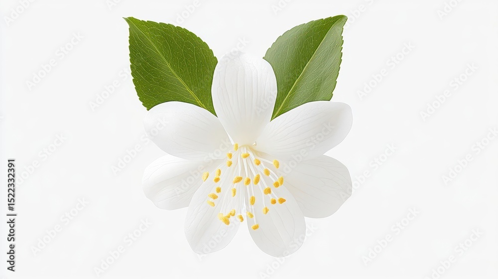 Obraz premium White Flower with Green Leaves