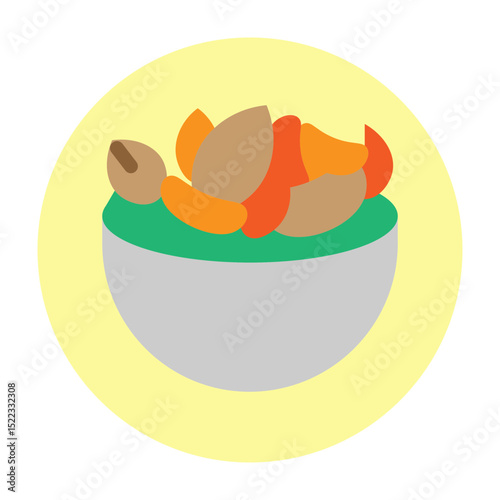 Bowl of Mixed Nuts with Almonds Vector Flat Icon Design