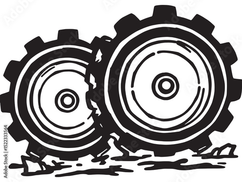 Wheel Hoe line art icon vintage field sketch
