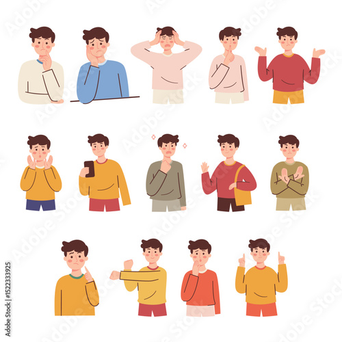 Teenager Man Hand Sign Flat Emoji Confuse