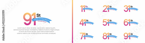 set of anniversary logo style blue ribbon. vector design purple color for celebration