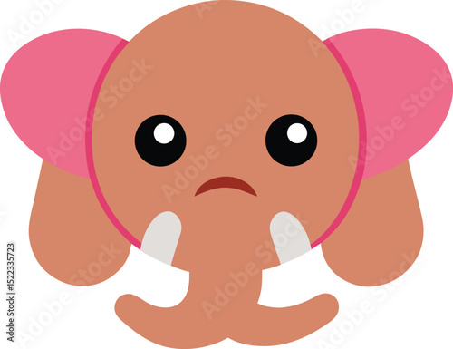 Adorable Sad Cartoon Elephant Illustration  Pink Ears, Big Eyes, and a Frowning Face