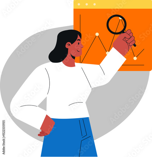 Flat Illustration of Analyzing Data Visualization Trends Through a Joyful Character Holding a Magnifying Glass