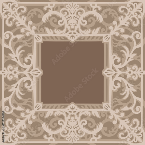 Highly detailed square baroque frame with grotesque mask, multilayer decorative vector for laser cut, vintage wall art design