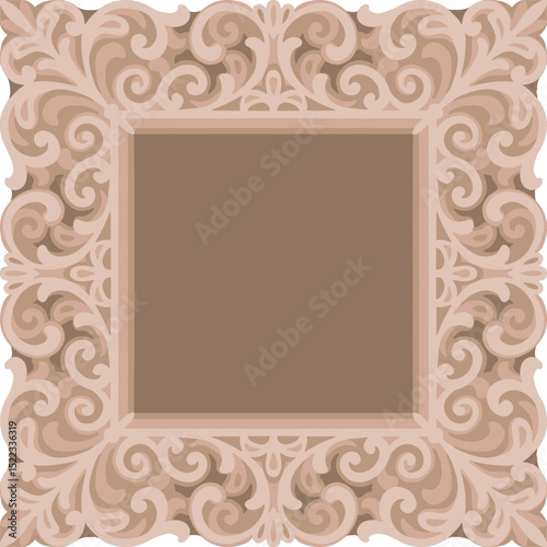 Elegant square baroque frame with swirl details, ornate multilayer vector for laser cutting, vintage wall decor template