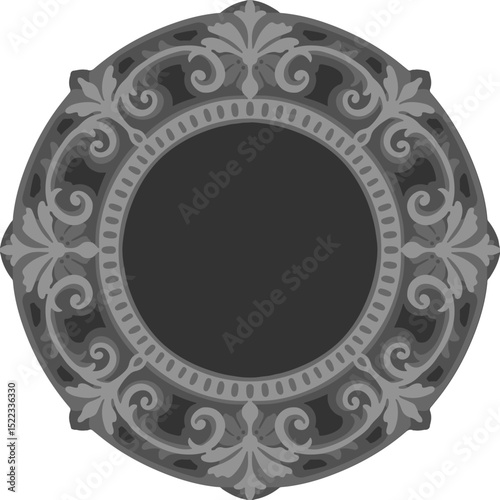 Round ornate vector frame with baroque floral curls, multilayer laser cut template for decorative wall mirror or vintage sign