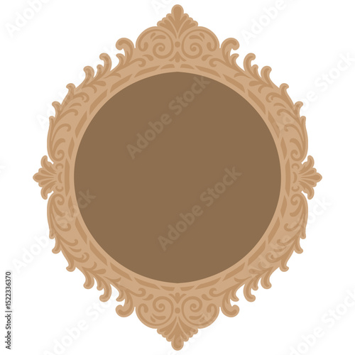 Oval ornate frame with baroque floral curls, decorative vector for laser cut, elegant vintage border for mirrors and wall decor