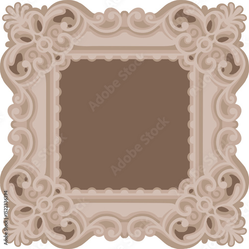 3d Classic ornate square frame with soft scrollwork, layered vector template for laser cutting, vintage decorative border or sign