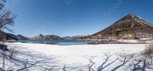 Panorama of Lake Chuzenji, in Nikko Japan during winter