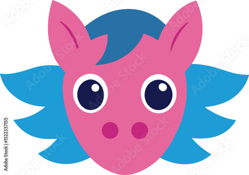 Adorable Pink Pony with Blue Mane and Wings Cute Cartoon Illustration