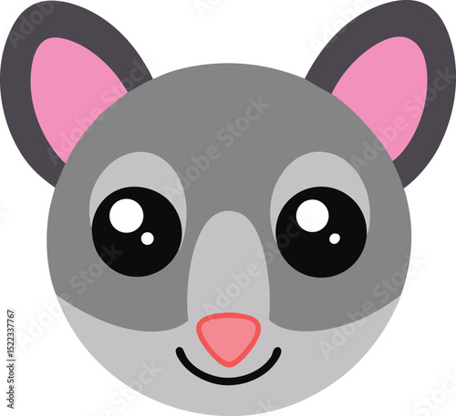 Adorable Grey Sugar Glider Cartoon Face Illustration Cute Kawaii Animal Design