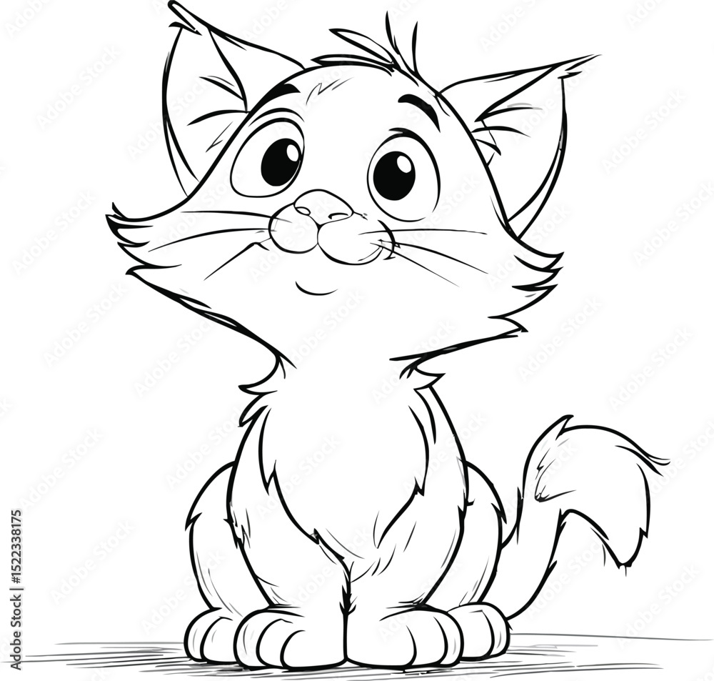Obraz premium Cat Cartoon Character Outline for Coloring – Cute Kitten Line Art Adobe Illustrator Artwork