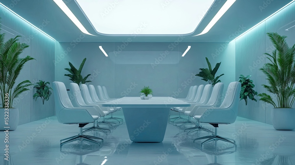 Fototapeta premium Conference room with central table and chairs in a stylish setting