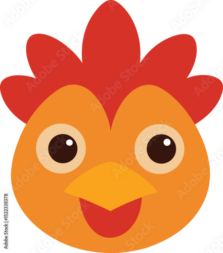 Adorable Cartoon Rooster Head Illustration of a Friendly Farm Animal