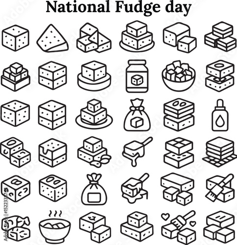 National fudge day Line icons set
