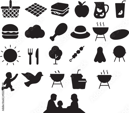 World picnic day silhouette set