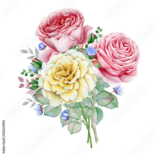 Fototapeta Naklejka Na Ścianę i Meble -  Watercolor bouquet of rose flowers